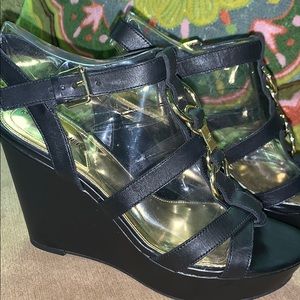 NEW Marc Fisher Black leather Wedges Sandals